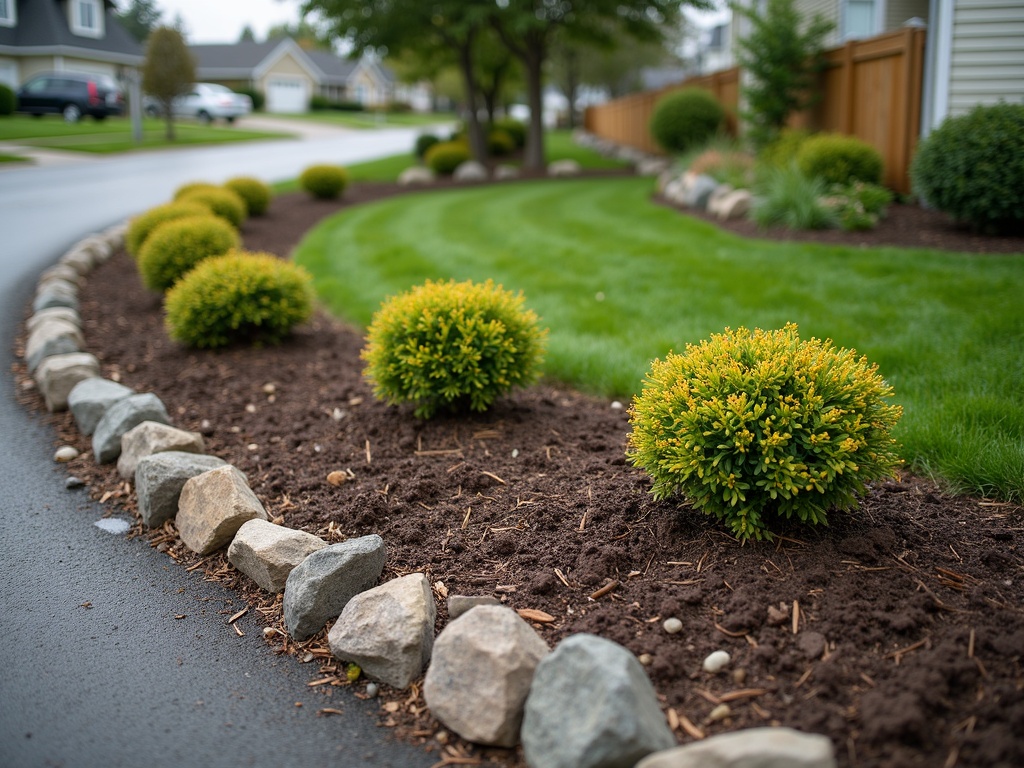 Custom landscaping beds and shrubs at an Anchorage residential property