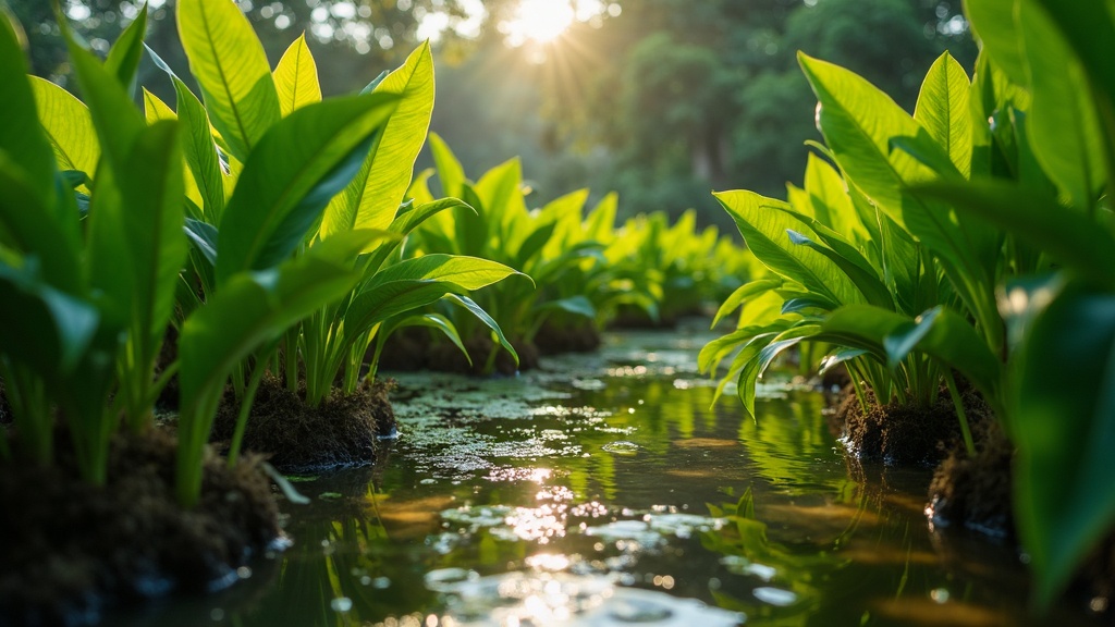 Traditional Hawaii taro wetland patches with standing water and vivid green leaves