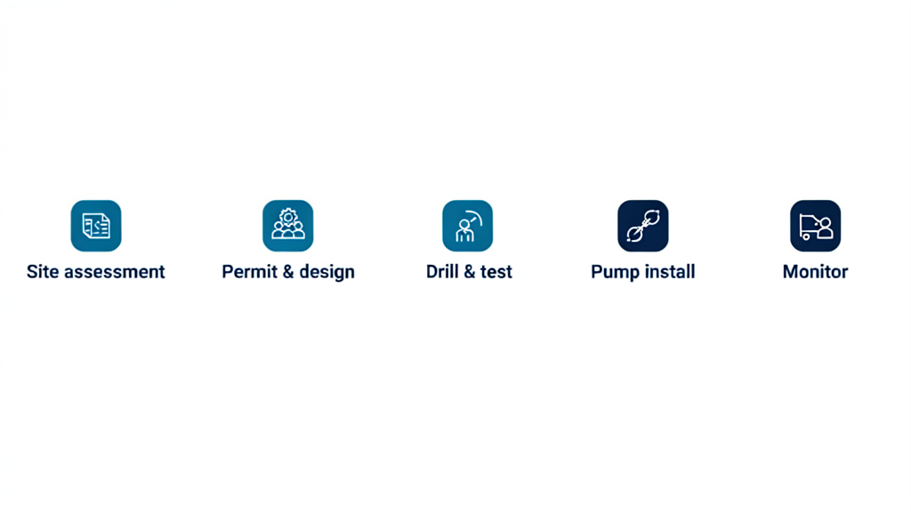 From exploration to production — site assessment, permit and design, drill and test, pump install, monitor